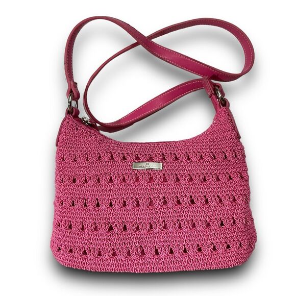 Minicci Crocheted Knit Macrame Pink Crossbody Bag Shoulder Bag Purse Handbag - Picture 1 of 11